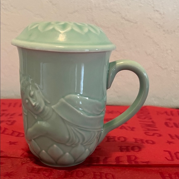 ( 0406) Mint Green Buddha W/ WHT Art Mug with Lid. - Picture 3 of 6
